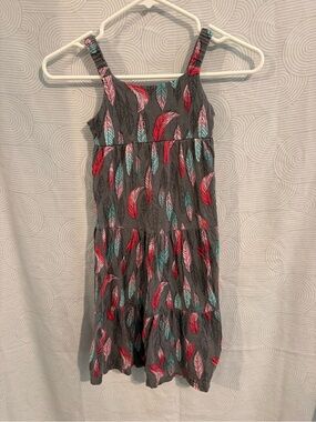 Mudd Girls' Gray Dress with Pink & Teal Feather Print